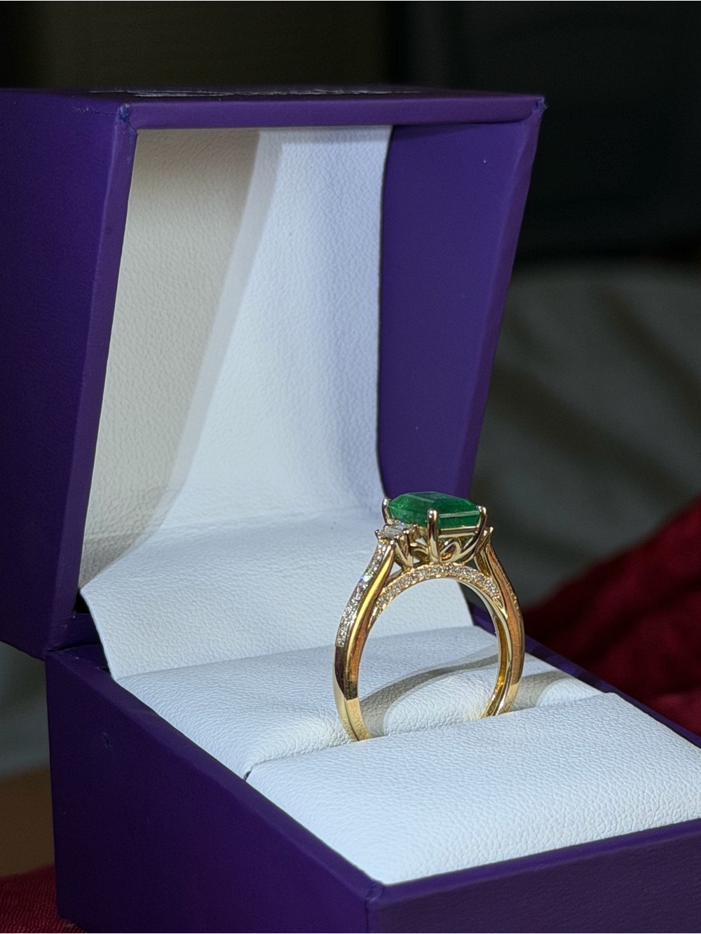 EFFY 14K Yellow Gold Natural Emerald & Diamond Halo Ring